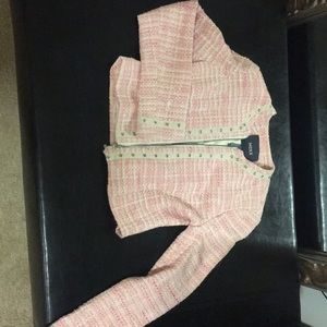 Pink/white shoulder padded cropped women’s jacket